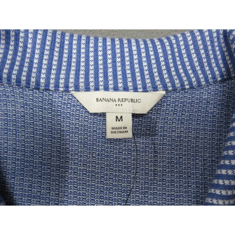 Banana Republic Polo Shirt Mens Medium Blue Striped Short Sleeve Pocket Pique